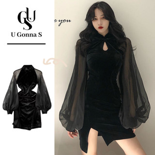  U Gonna S Váy nữ sườn xám cách tân tay ngắn nhỏ Bodycon Phong cách Trung Quốc phong cách thanh lịch supersoft bữa tiệc nóng 