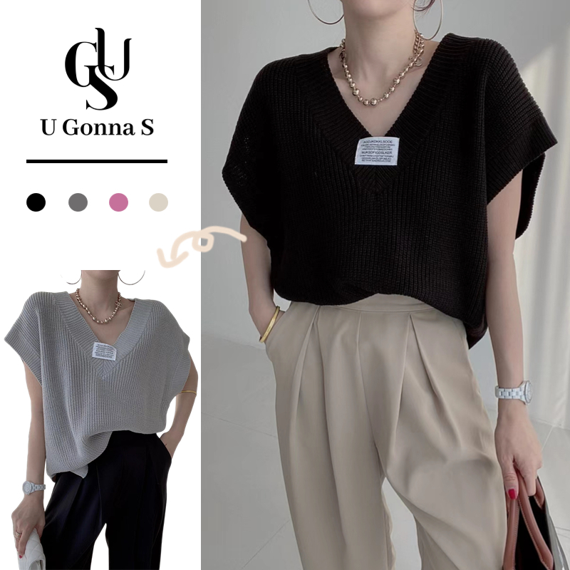 U Gonna S Áo Dệt Kim Sát Nách Dáng Rộng Cổ Chữ V Thời Trang Vintage Thanh Lịch Với 4 Màu Tùy Chọn