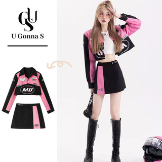  U Gonna S Bộ đồ phụ nữ Đầm ôm dài tay áo + váy ngắn Bộ đồ lái mô-tô Áo Quần đua được thiết kế thời trang Hàn Quốc eo cao cổ điển cổ điển sexy cho thể thao giản dị 