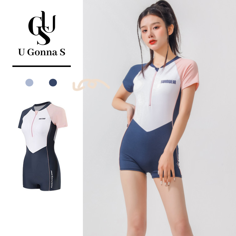 U Gonna S Bikini Đồ bơi Phụ nữ Bikini Bãi biển Gió Sexy Áo tắm 2 màu ngắn tay áo jumpsuit với Bra Thiết kế thể thao đơn giản Màu đàn hồi Hàn Quốc Thời trang 2023
