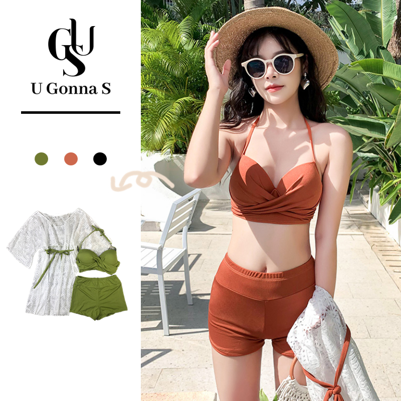 Bikini 3 mảnh U GONNA S có đệm ngực co giãn thanh lịch phong cách Hàn Quốc sexy thời trang 2023 đi biển 3 màu cho nữ