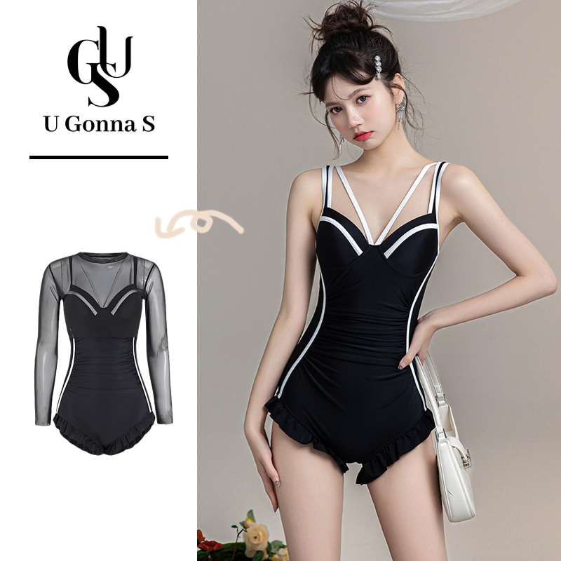 U Gonna S Áo tắm dài cho phụ nữ tay hai mảnh gợi cảm với miếng độn ngực đơn giản cổ điển thanh lịch màu trơn thời trang đàn hồi 2023