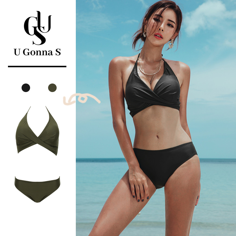 U Gonna S Bikini Đồ bơi Phụ nữ Bikini bãi biển Set Sexy Không tay 2 màu 2 mảnh với chữ Bra Pad Thiết kế thể thao đơn giản Màu đàn hồi Hàn Quốc Thời trang 2023