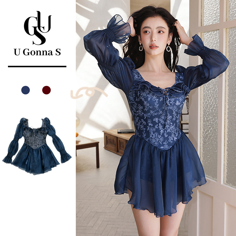 U Gonna S Bikini Đồ bơi dài tay áo phụ nữ 2 màu sắc bãi biển Sexy Sản xuất bia Bra Pad đơn giản thời trang thanh lịch Hàn Quốc thiết kế màu đàn hồi 2023