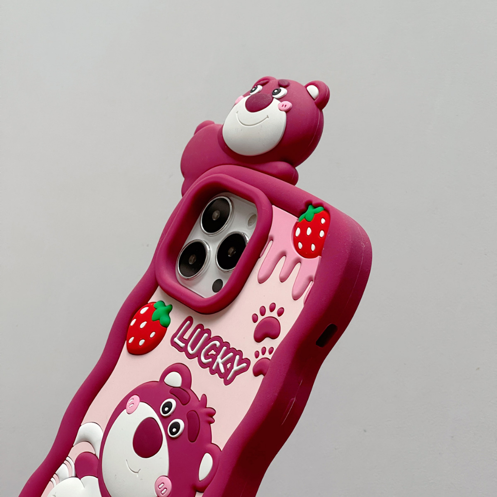 Ốp Điện Thoại Silicon Hình Bánh Mì Dâu Tây May Mắn lotso Cho iphone 14 13 12 11 pro max