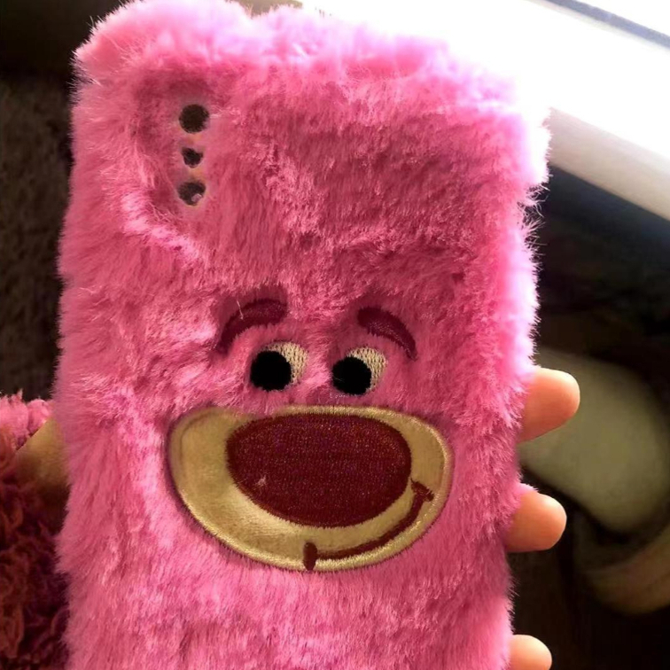 Ốp Điện Thoại Lông Xù Mềm Hình Gấu Dâu Tây Mặt Cười Cho iPhone 14 12 11 13 Pro max 7 8 Plus 6s xr xs max