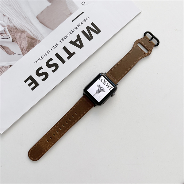 Dây Đeo Bằng Da Thật Màu Trơn Có Khóa Oval Cho iWatch 7 / 6 / 5 / 4 / 3 / 2 / 1 / SE 38 / 40 / 41 / 42 / 44 / 45
