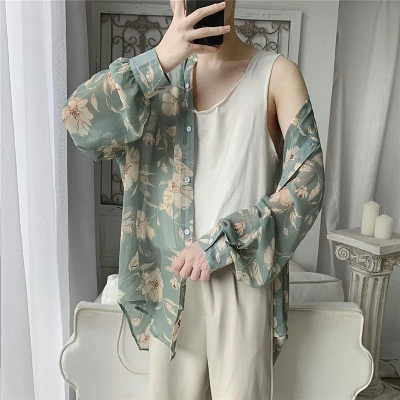 Áo Sơ Mi Tay Dài Chống Nắng Vải Lụa Lạnh Mỏng Thời Trang Mùa Hè Cho Nam Size S-4Xl 4 Kiểu