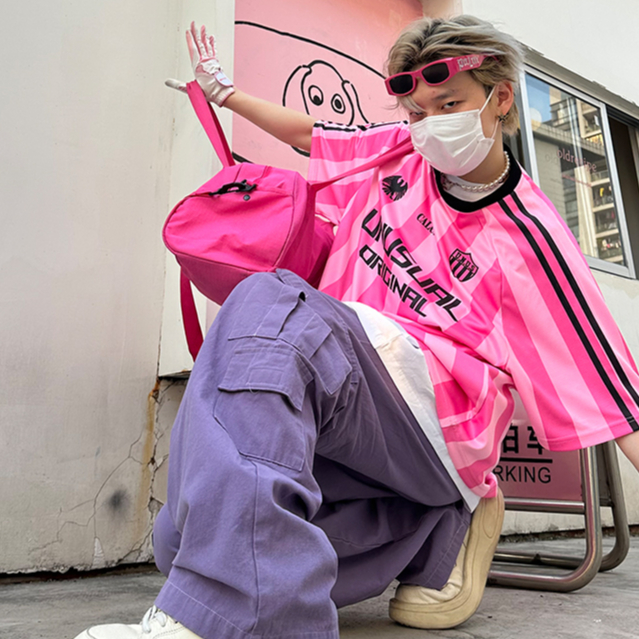 Áo Thun Thể Thao Tay Ngắn Dáng Rộng Họa Tiết Kẻ Sọc Phong Cách hip hop Thời Trang Cho Nam