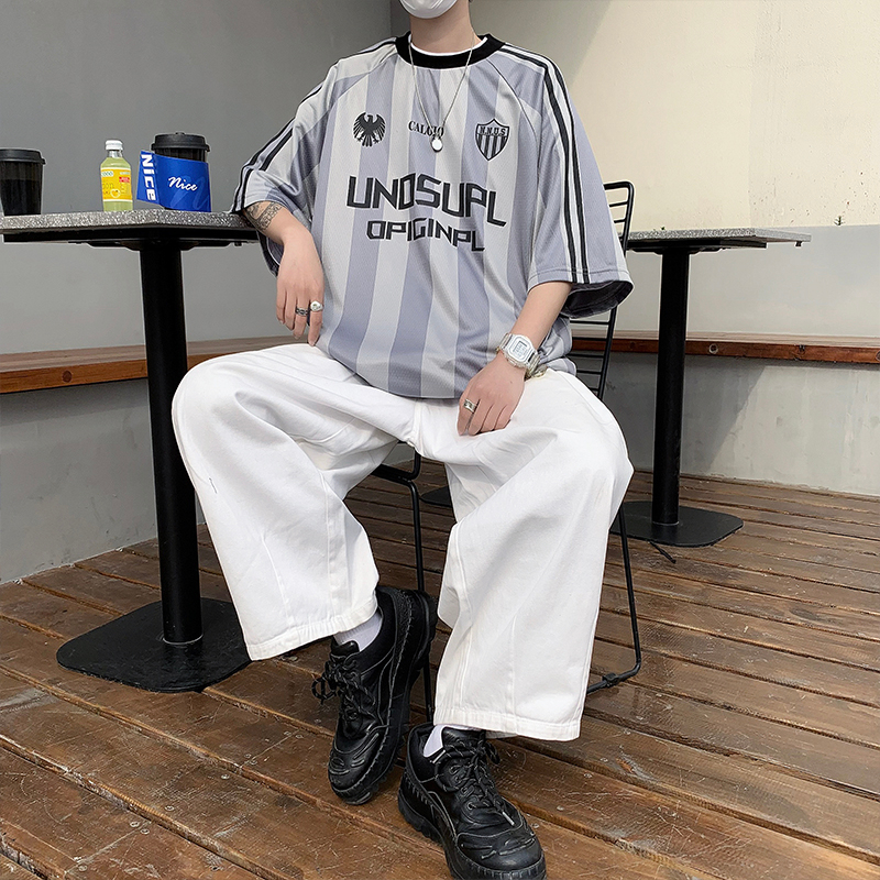 Áo Thun Thể Thao Tay Ngắn Dáng Rộng Họa Tiết Kẻ Sọc Phong Cách hip hop Thời Trang Cho Nam