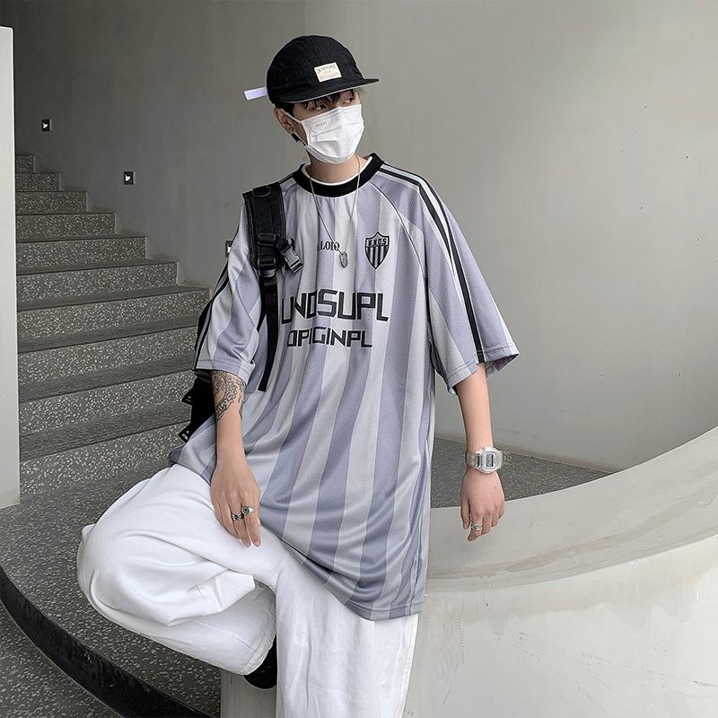 Áo Thun Thể Thao Tay Ngắn Dáng Rộng Họa Tiết Kẻ Sọc Phong Cách hip hop Thời Trang Cho Nam