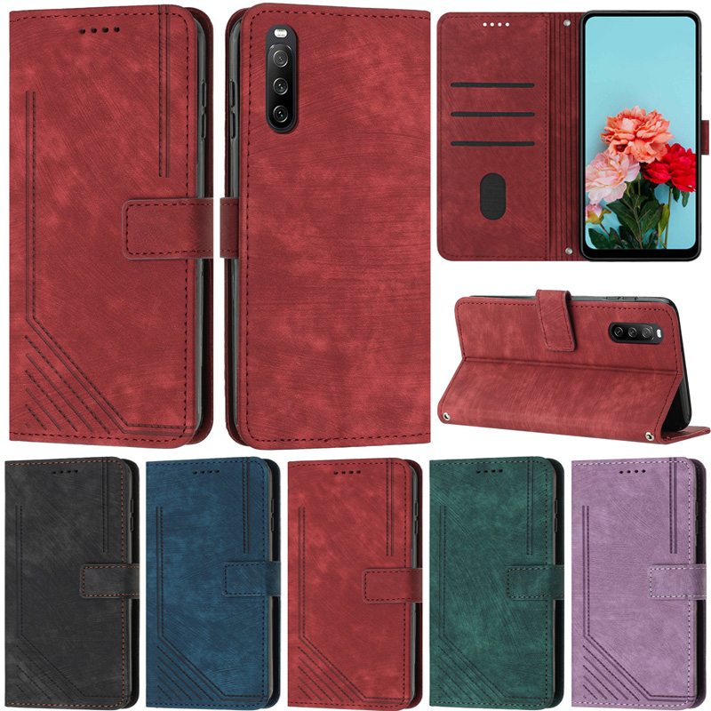 Ốp Điện Thoại Da Pu Mềm Kiểu Ví Đế Lật Có Đường Viền Dọc Cho Sony Xperia 10 V 1 V 5 IV 10 IV 1 IV Ace III