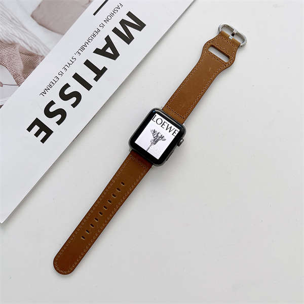 Dây Đeo Bằng Da Thật Màu Trơn Có Khóa Oval Cho iWatch 7 / 6 / 5 / 4 / 3 / 2 / 1 / SE 38 / 40 / 41 / 42 / 44 / 45