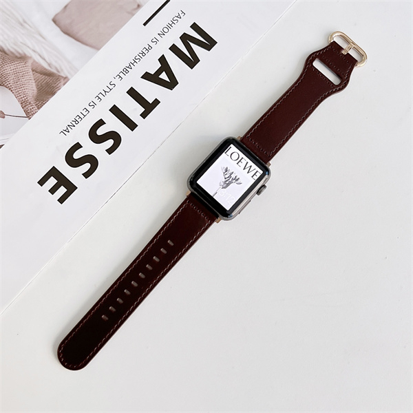 Dây Đeo Bằng Da Thật Màu Trơn Có Khóa Oval Cho iWatch 7 / 6 / 5 / 4 / 3 / 2 / 1 / SE 38 / 40 / 41 / 42 / 44 / 45