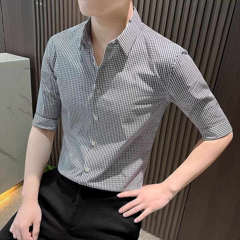 Áo Sơ Mi Nam Tay Lửng Họa Tiết Caro Phong Cách Hàn Quốc Thời Trang Mùa Hè Mới Cỡ M-4XL