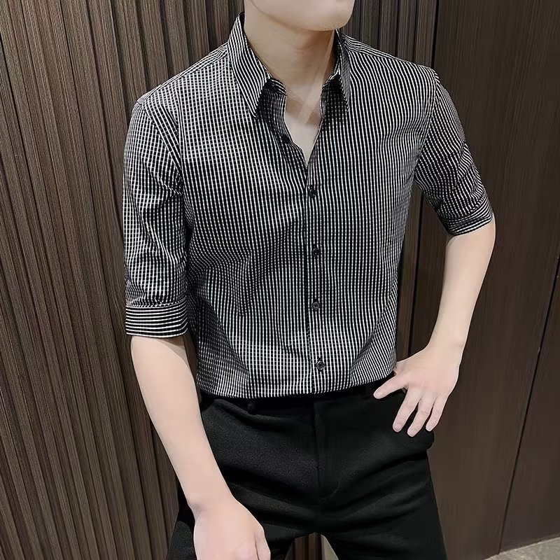 Áo Sơ Mi Nam Tay Lửng Họa Tiết Caro Phong Cách Hàn Quốc Thời Trang Mùa Hè Mới Cỡ M-4XL