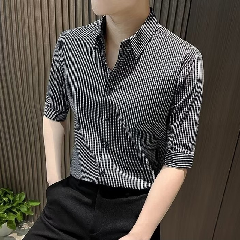 Áo Sơ Mi Nam Tay Lửng Họa Tiết Caro Phong Cách Hàn Quốc Thời Trang Mùa Hè Mới Cỡ M-4XL