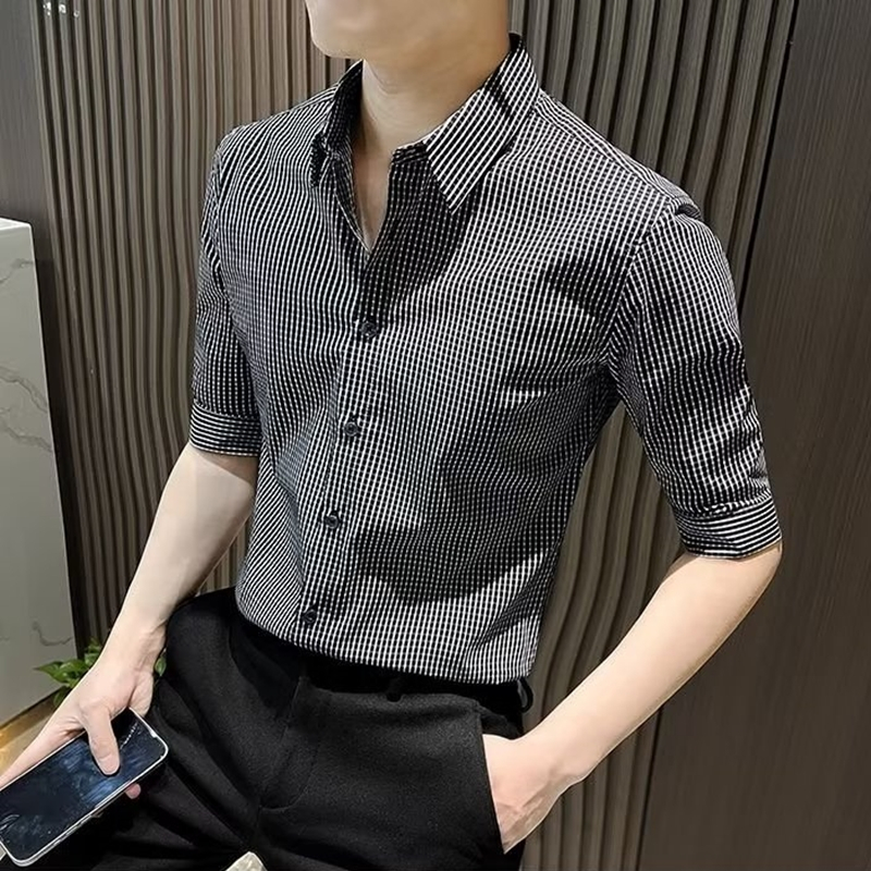 Áo Sơ Mi Nam Tay Lửng Họa Tiết Caro Phong Cách Hàn Quốc Thời Trang Mùa Hè Mới Cỡ M-4XL