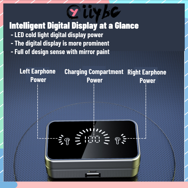 Tai Nghe Bluetooth 5.1 Không Dây Mini S20 Màn Hình Kỹ Thuật Số Màu Xanh Dương Dùng Cho IOS / Android