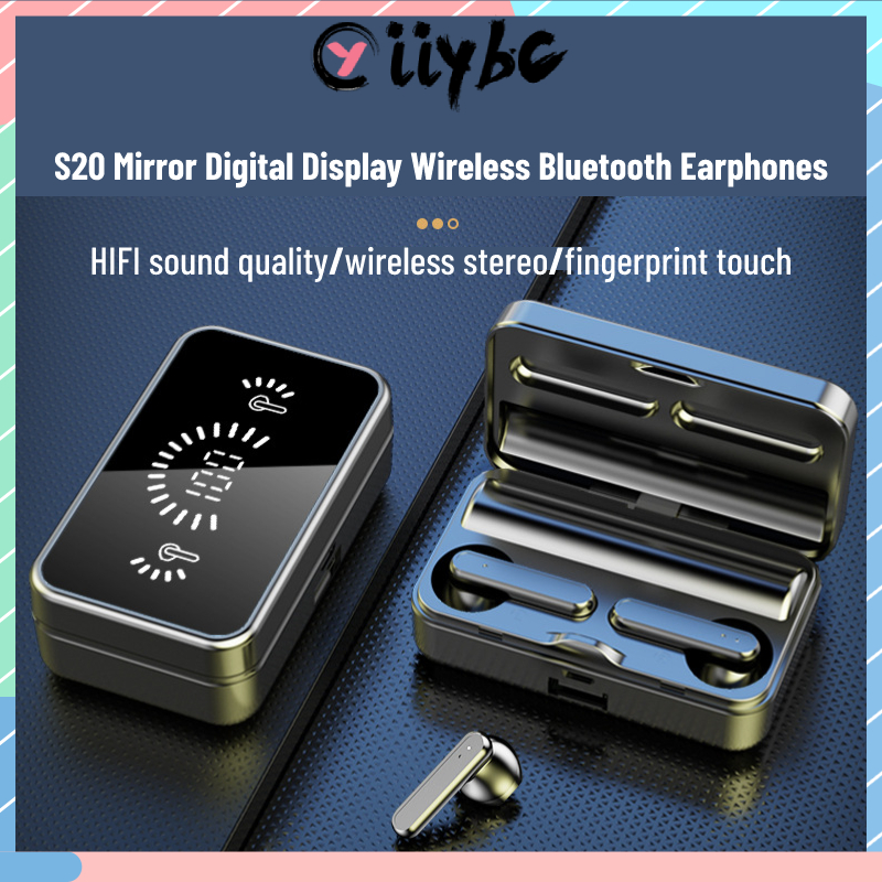 Tai Nghe Bluetooth 5.1 Không Dây Mini S20 Màn Hình Kỹ Thuật Số Màu Xanh Dương Dùng Cho IOS / Android