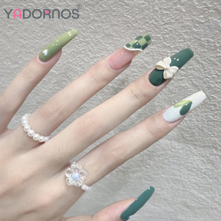 YADORNOS Set 24 móng tay giả YADORNOS đầu nhọn màu xanh lá