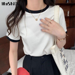 Áo Thun Tay Ngắn Cổ Tròn Dáng Ôm Ngọt Ngào Thanh Lịch Và Ngọt Ngào Cho Nữ Mushiqi