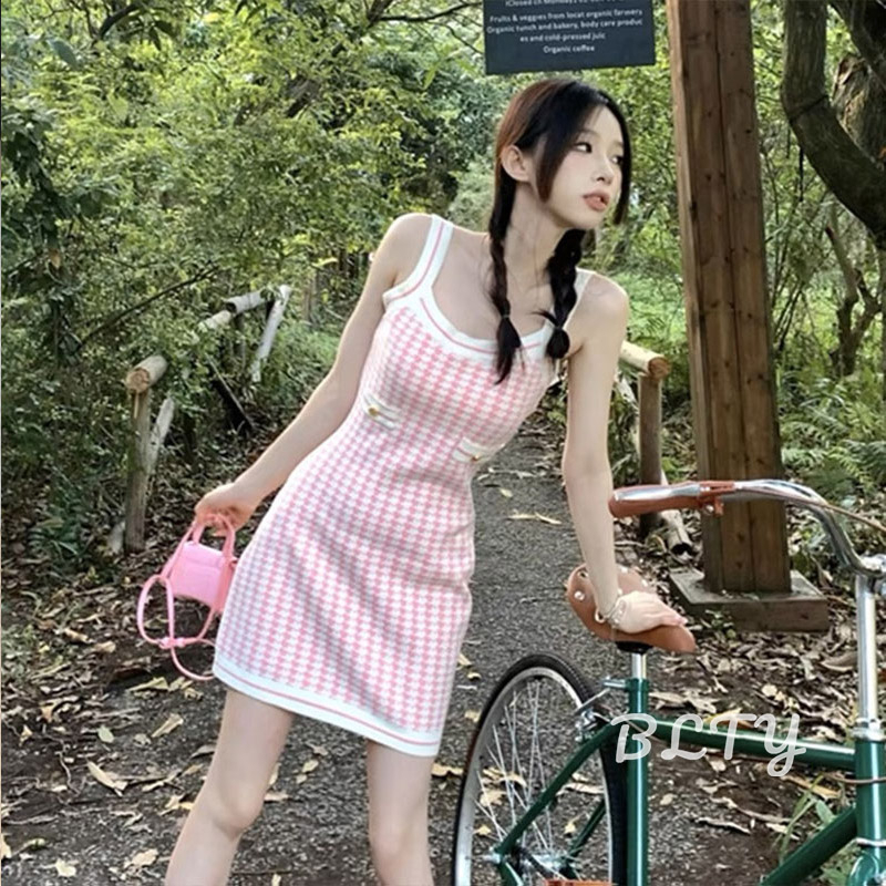 BLTY Đầm Không Tay Cổ Tròn Ôm Dáng Họa Tiết Kẻ Sọc Màu Tương Phản Phong Cách Hàn Quốc Cho Nữ Trung Niên