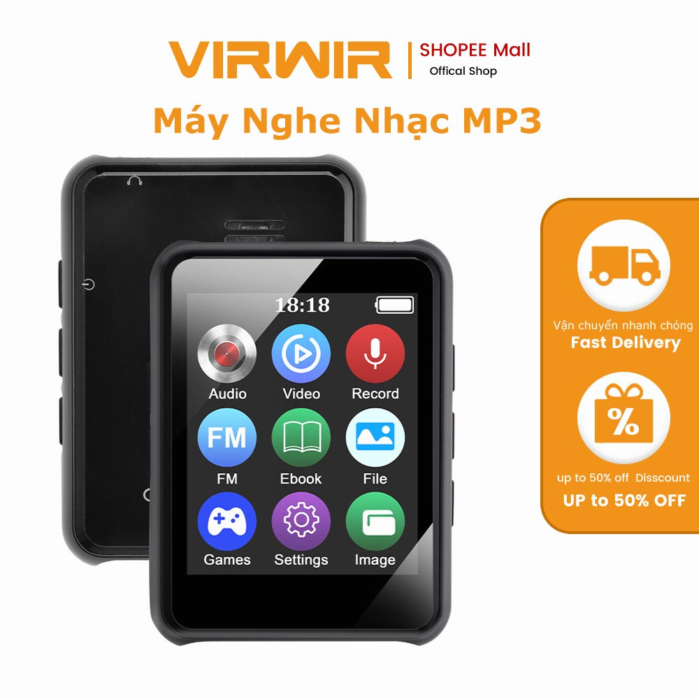 Máy nghe nhạc VIRWIR Mp3 màn hình 1.77 inch âm thanh Hifi có phụ kiện cao cấp