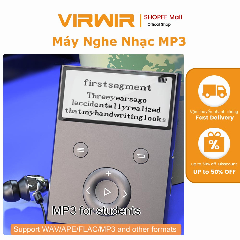 Máy nghe nhạc mp3 VIRWIR mini giắc cắm 3.5mm hỗ trợ đài fm có lịch hai kênh