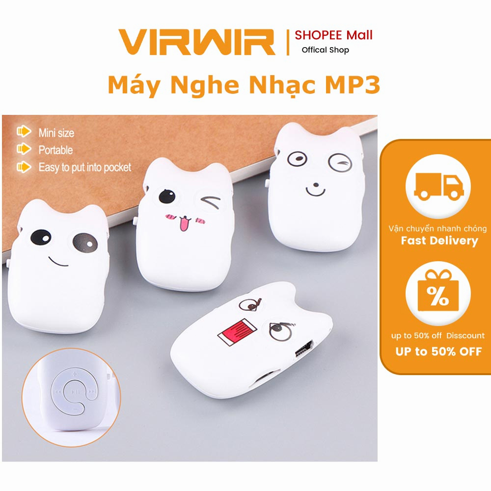 Máy nghe nhạc VIRWIR MP3 mini hoạt hình dễ thương hỗ trợ thẻ nhớ TF lên đến 32GB