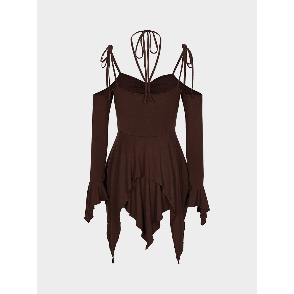 Đầm Trễ Vai Phối Dây Thắt Nơ Xinh Xắn Thời Trang