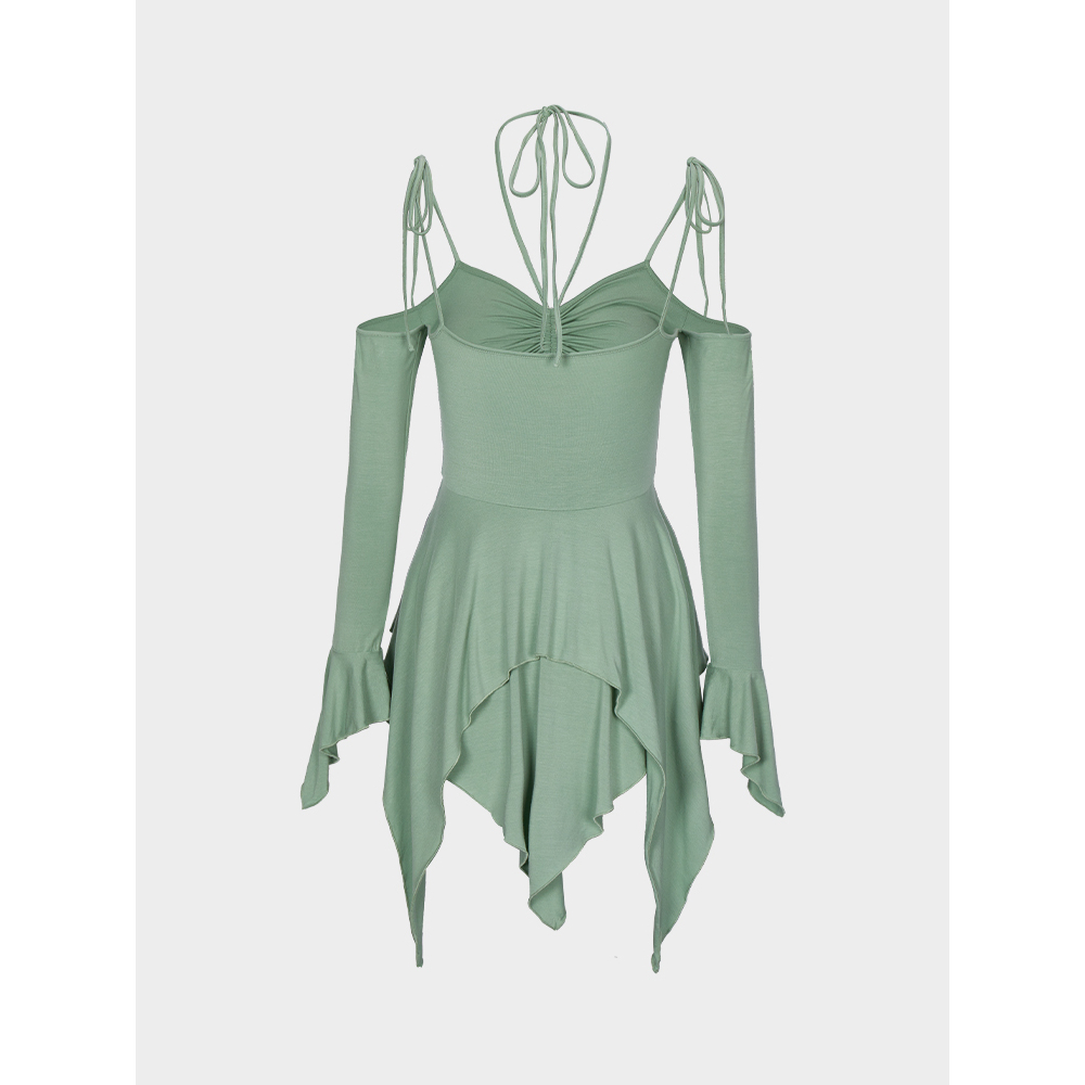 Đầm Trễ Vai Phối Dây Thắt Nơ Xinh Xắn Thời Trang