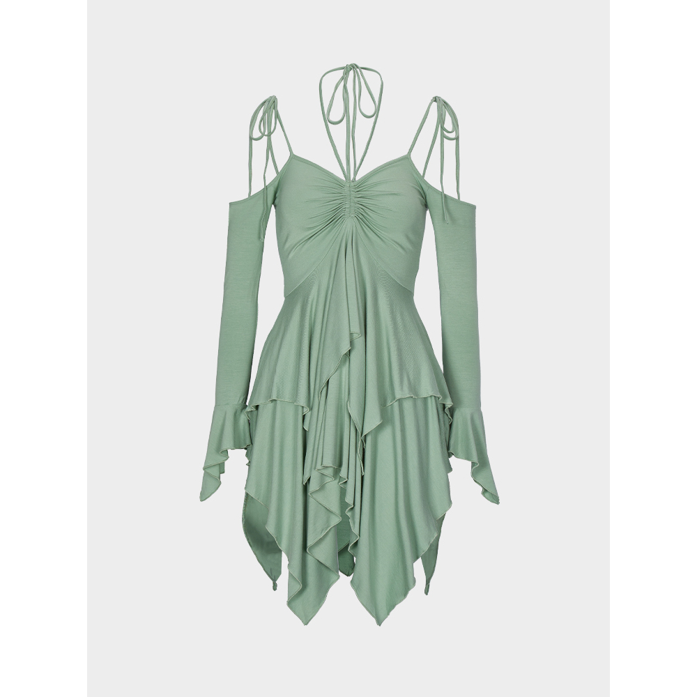 Đầm Trễ Vai Phối Dây Thắt Nơ Xinh Xắn Thời Trang