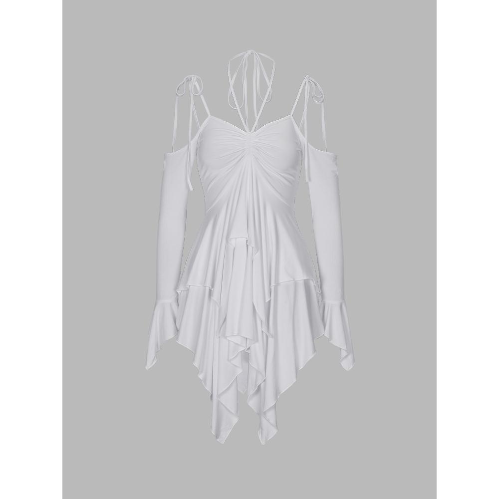 Đầm Trễ Vai Phối Dây Thắt Nơ Xinh Xắn Thời Trang