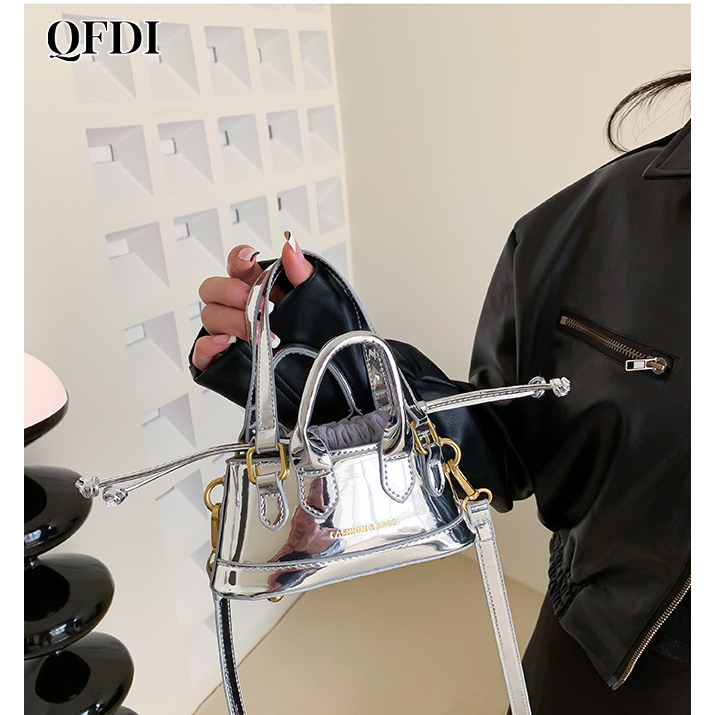 QFDI Túi Đeo Chéo Mini Bằng Da Bóng Phong Cách Hàn Quốc Thời Trang Cho Nữ