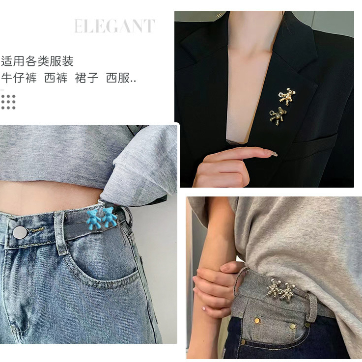 Thắt Lưng Không Cần Đóng Nút Bằng Kim Loại Tạo Hình Gấu Mới Không Cần Đóng Đinh Có Thể Tháo Rời Kích Thước Eo Thay