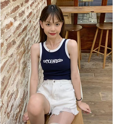 Suxi Áo Tank Top Dệt Kim Cổ Thuyền In Chữ Đơn Giản Thời Trang Mùa Hè Phong Cách Hàn