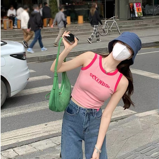 Suxi Áo Tank Top Dệt Kim Cổ Thuyền In Chữ Đơn Giản Thời Trang Mùa Hè Phong Cách Hàn