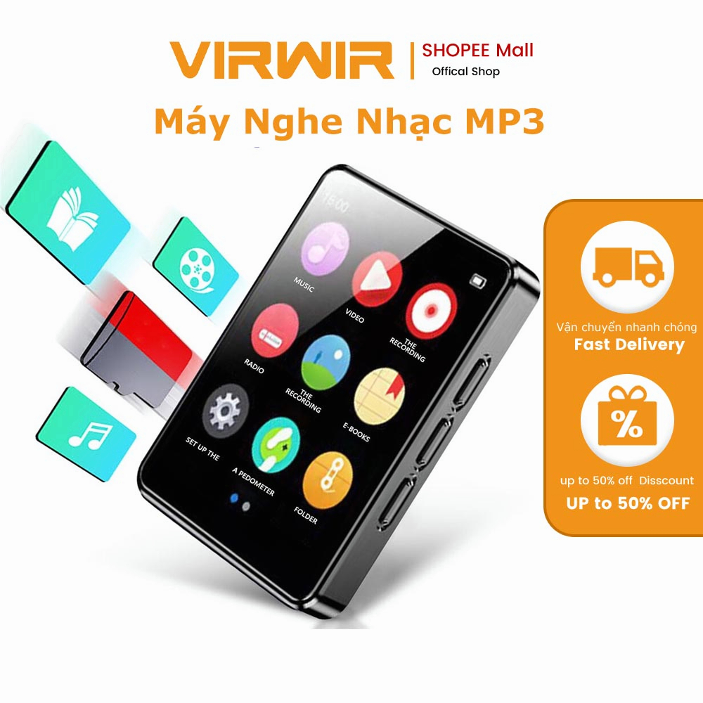 VIRWIR Máy Nghe Nhạc MP4 Màn Hình Cảm Ứng IPS Bluetooth FM Radio E Book