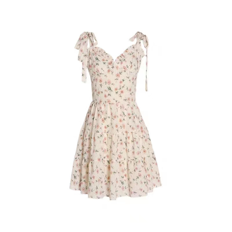 ❤ Đầm Hai Dây Màu Trơn In Họa Tiết Hoa Phong Cách Pháp Cổ Điển Thời Trang Cho Nữ