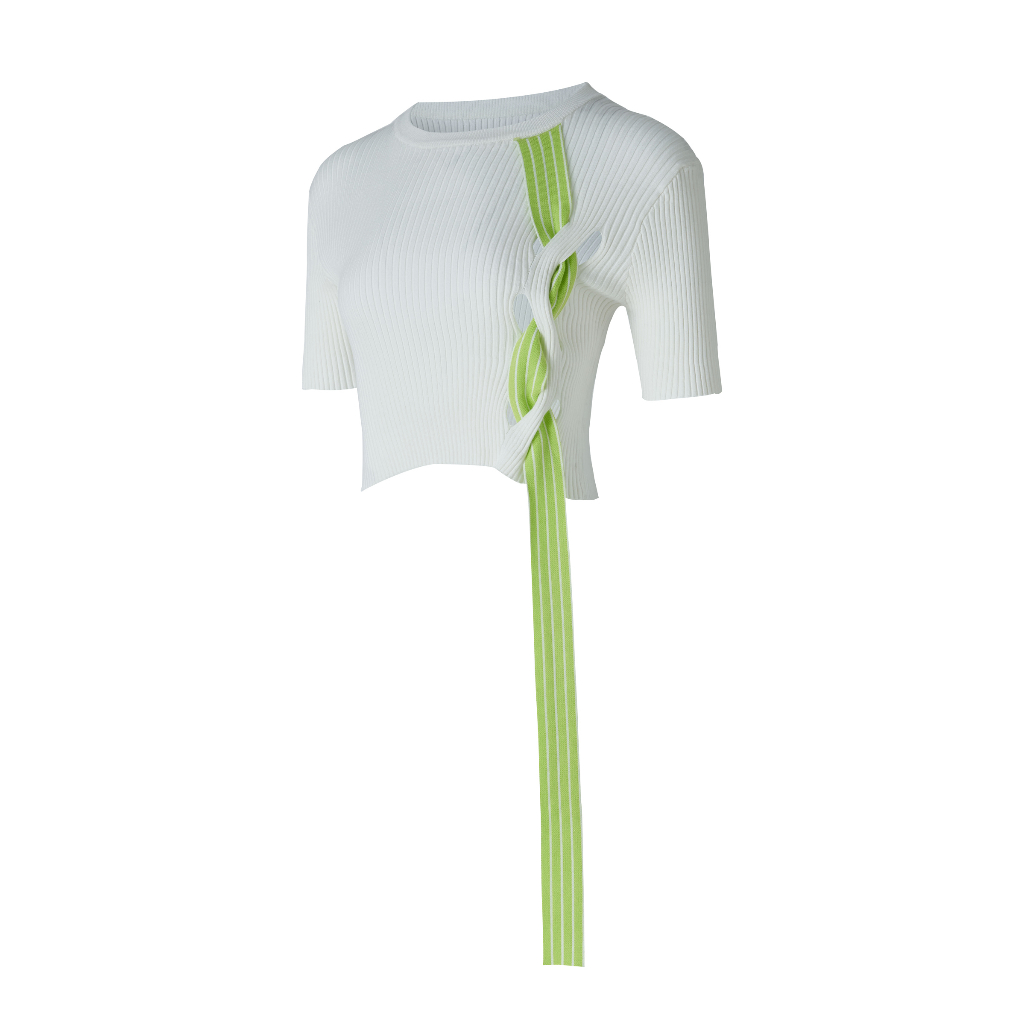 Áo Thun Dệt Kim Dáng Ngắn Màu Trắng Đơn Giản Trẻ Trung