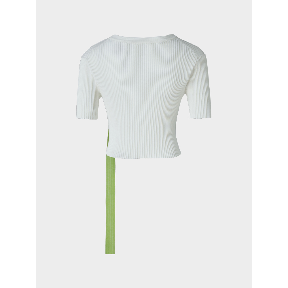 Áo Thun Dệt Kim Dáng Ngắn Màu Trắng Đơn Giản Trẻ Trung