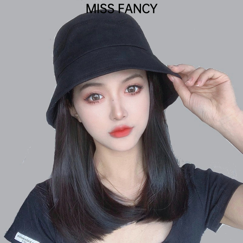 Mũ tai bèo kiêm tóc giả MISS FANCY dáng dài ngang vai thẳng 30cm thời trang dành cho nữ