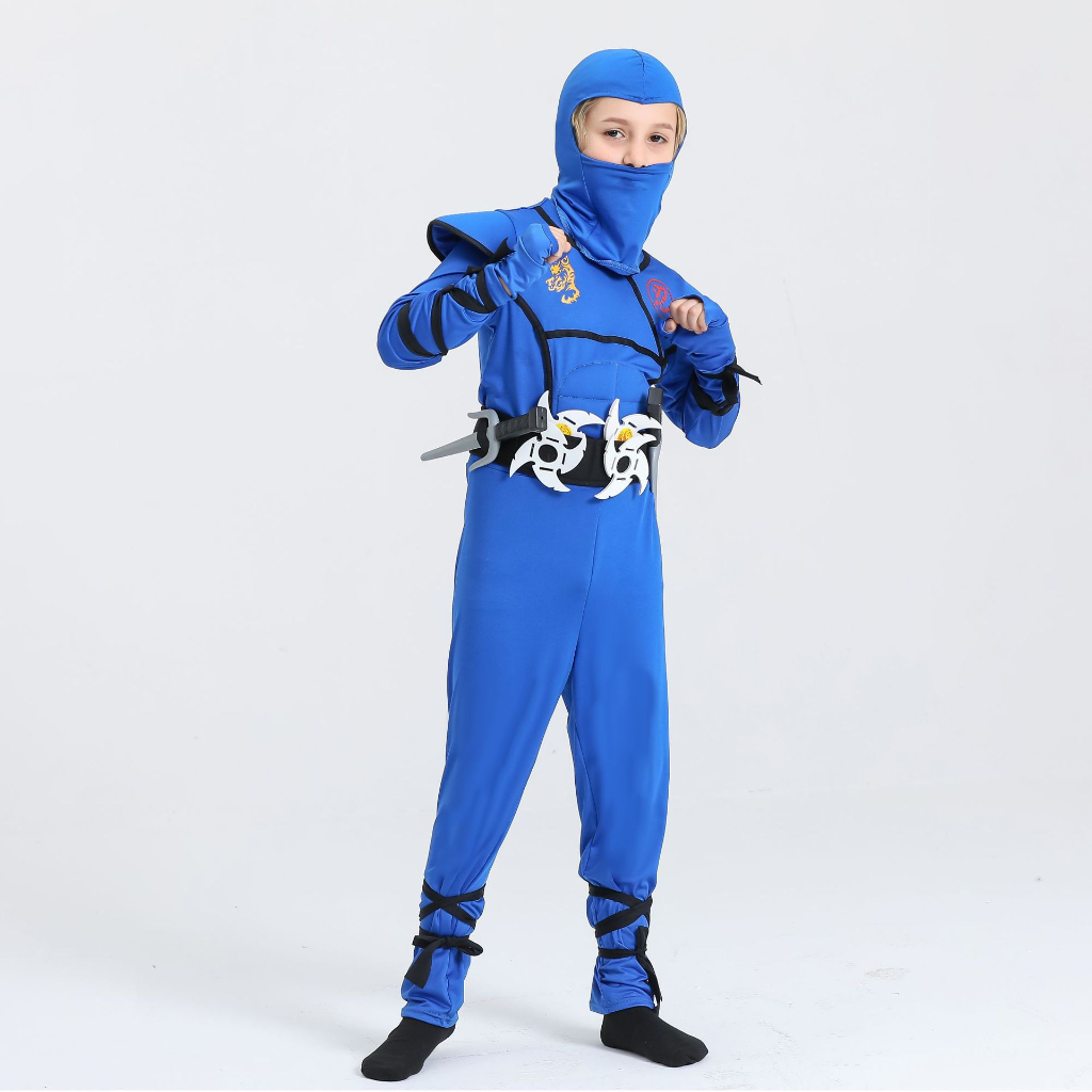 Trẻ em vô hình cosplay chiến binh sát thủ halloween bên màu xanh ninja trang phục trẻ em kung fu trang phục