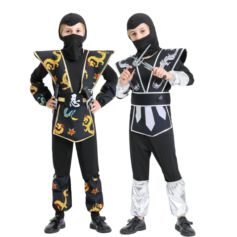 Trẻ em Ninja trang phục bé trai và bé gái Cosplay Ninja vàng bạc Set Halloween trang phục quà sinh nhật