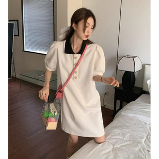 Đầm chữ a cổ bẻ màu sắc tương phản cổ điển 62358