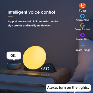 Tuya đồng hồ báo thức thông minh wifi rgb kỹ thuật số ánh sáng mặt trời lặn fm radio với alexa google home smart life app