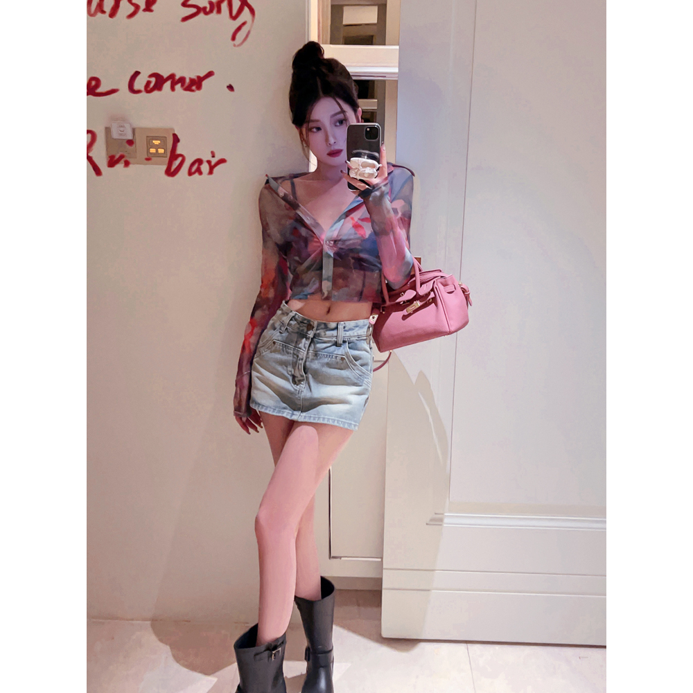 QADCOL Áo Sơ Mi Dài Tay Hai Dây In Họa Tiết Trừu Tượng Thời Trang Mùa Hè Mới Cho Nữ