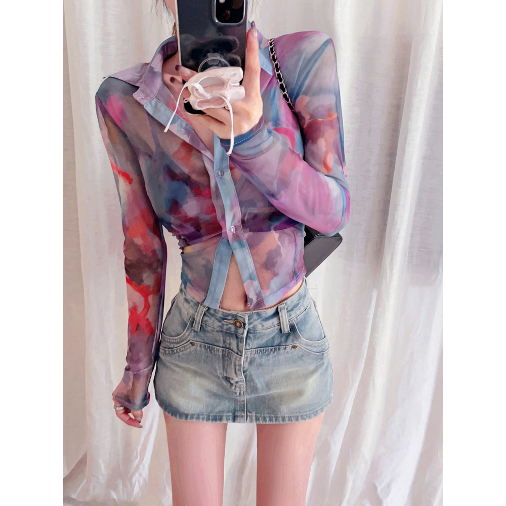 QADCOL Áo Sơ Mi Dài Tay Hai Dây In Họa Tiết Trừu Tượng Thời Trang Mùa Hè Mới Cho Nữ