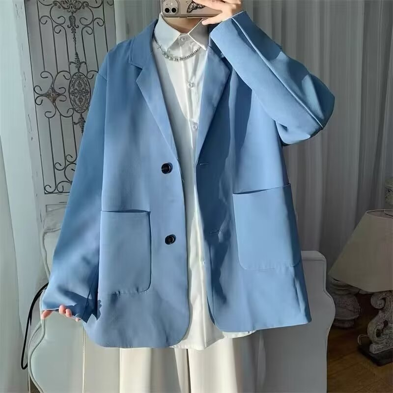 Áo Khoác Blazer Tay Dài Dáng Rộng Màu Trơn Đơn Giản Thời Trang Hàn Quốc Cho Nam
